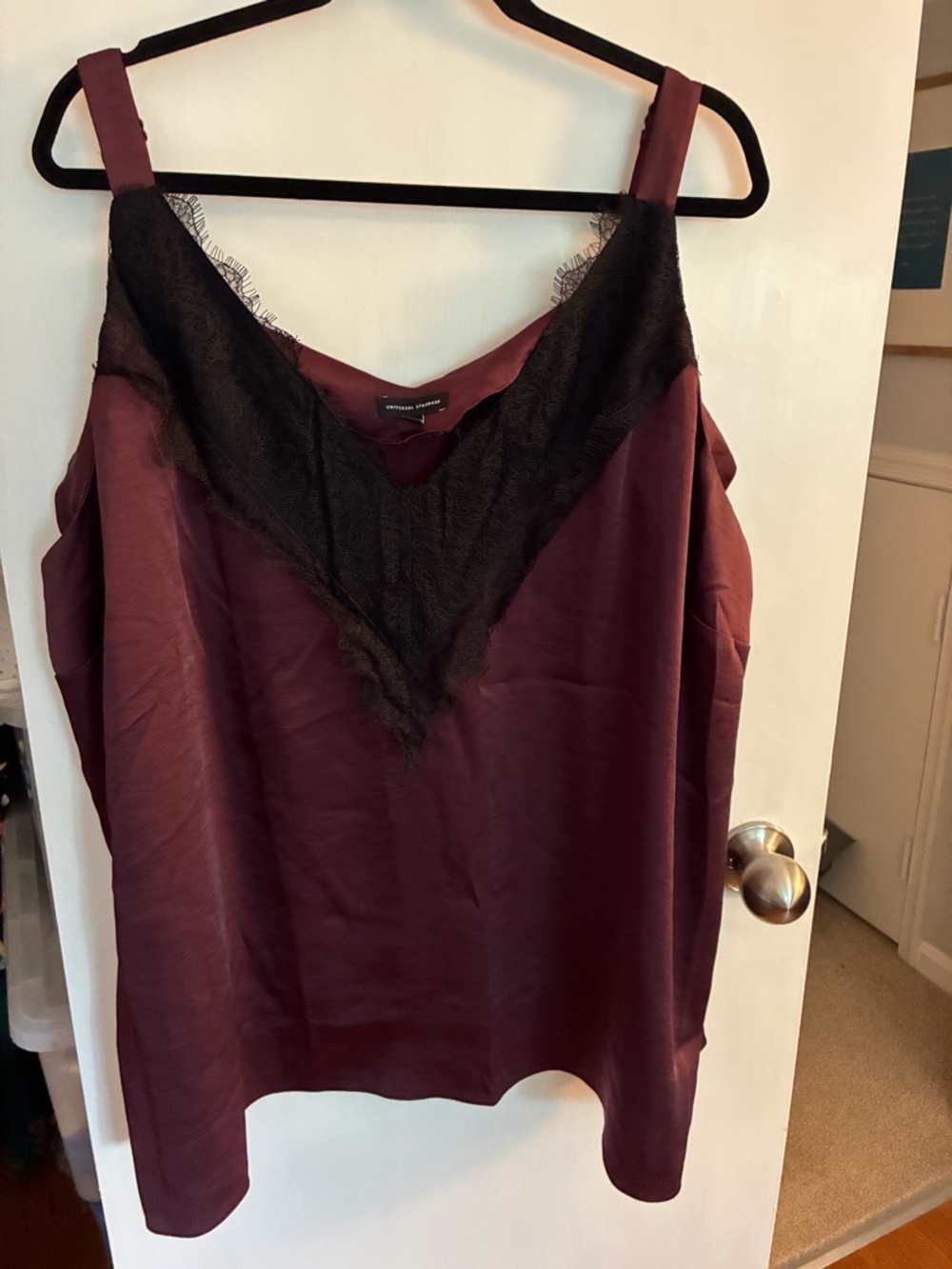 Universal Standard Satin Camisole with Black Lace Trim